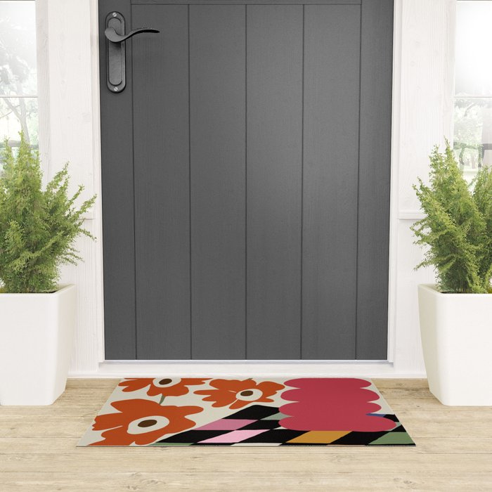 color checkerboard with dropping flower Welcome Mat Gallery Image 3