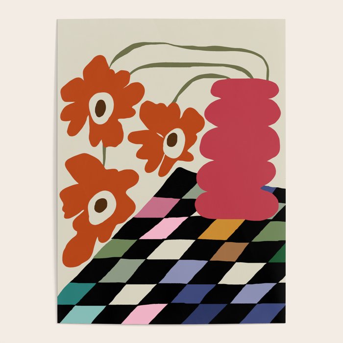 color checkerboard with dropping flower Poster Gallery Image 4