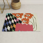 color checkerboard with dropping flower Rug Gallery Image 1