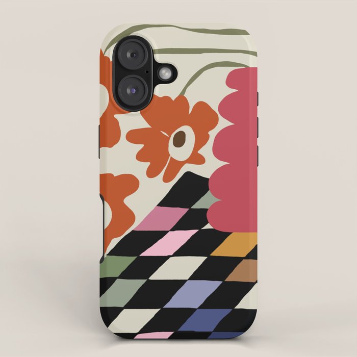 color checkerboard with dropping flower iPhone Case Gallery Image 1