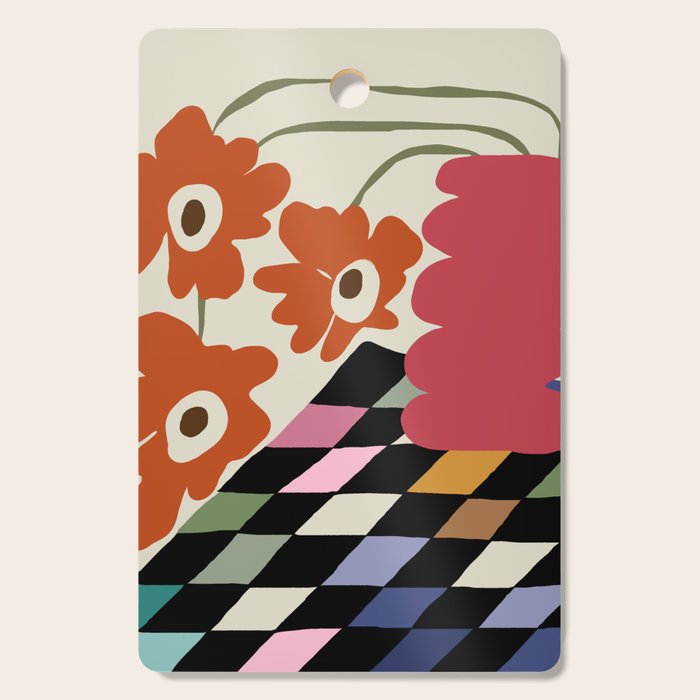 color checkerboard with dropping flower Cutting Board Gallery Image 1