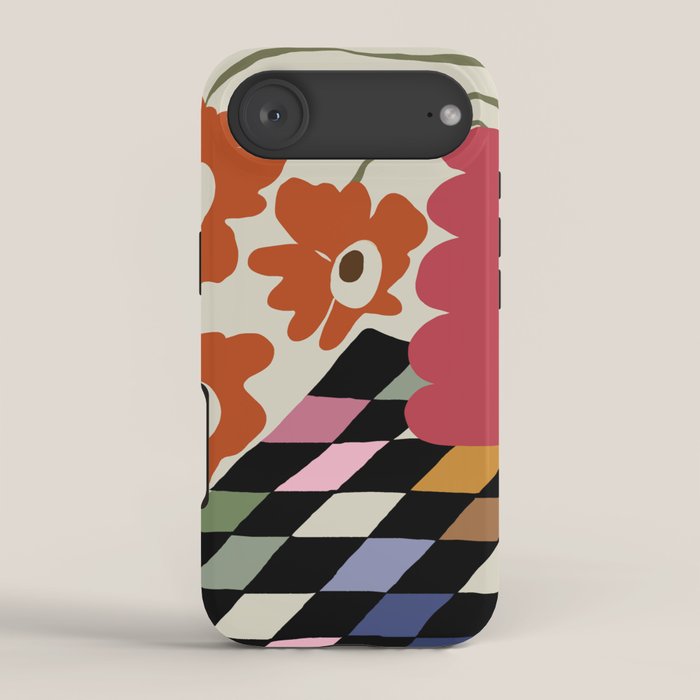 color checkerboard with dropping flower iPhone Case Gallery Image 2