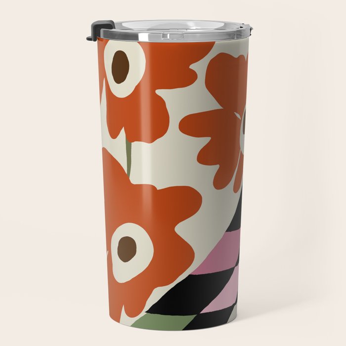 color checkerboard with dropping flower Travel Mug Gallery Image 3