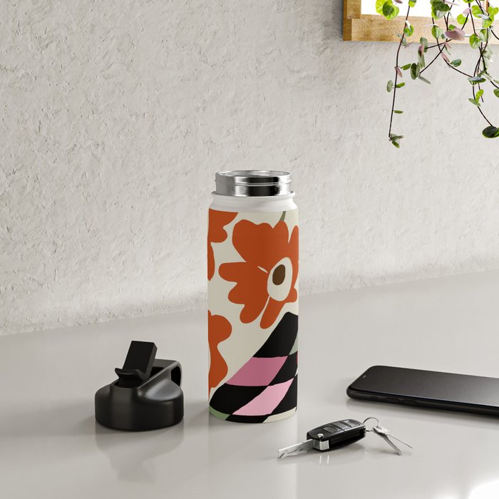 color checkerboard with dropping flower Water Bottle Gallery Image 4
