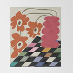 color checkerboard with dropping flower Throw Blanket Gallery Image 2