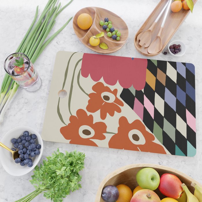color checkerboard with dropping flower Cutting Board Gallery Image 2