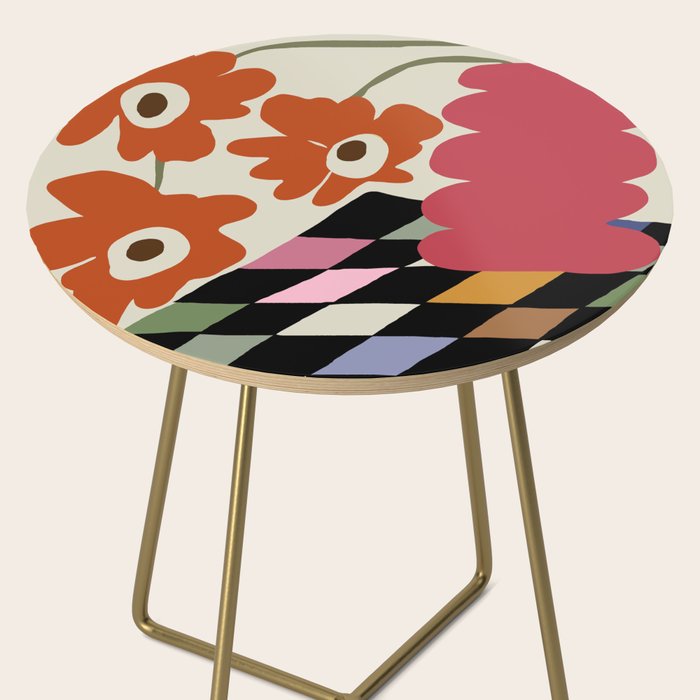 color checkerboard with dropping flower Side Table Gallery Image 2