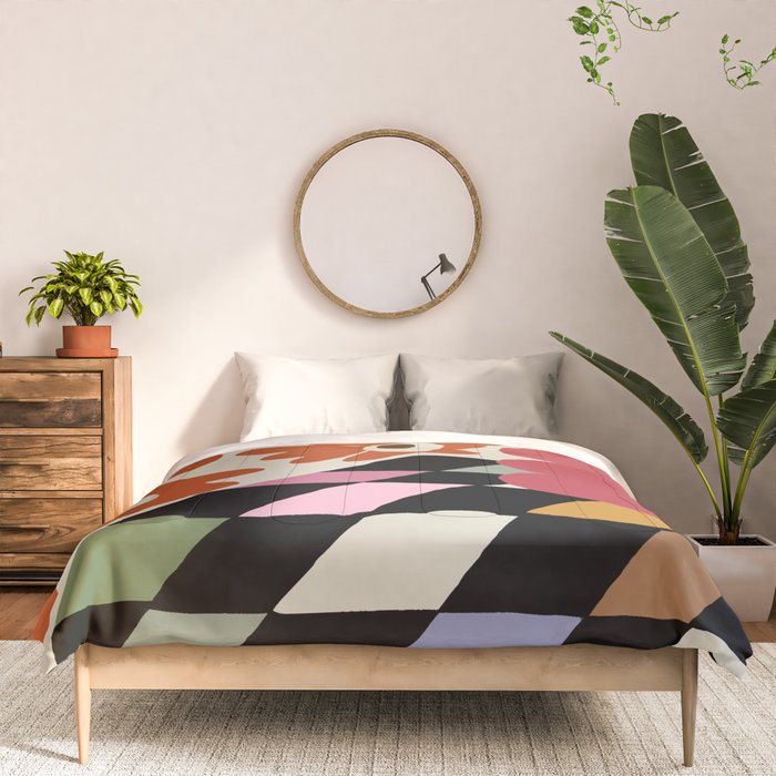 color checkerboard with dropping flower Comforter Gallery Image 3