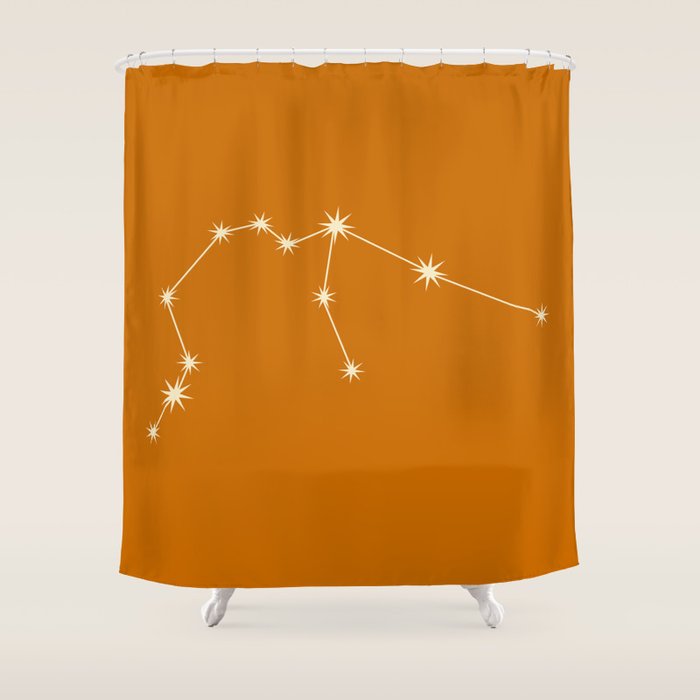 Aquarius Zodiac Star Constellation Line Art Orange Shower Curtain Gallery Image 1