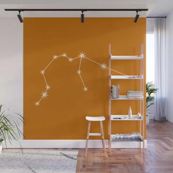 Aquarius Zodiac Star Constellation Line Art Orange Wall Mural Gallery Image 1