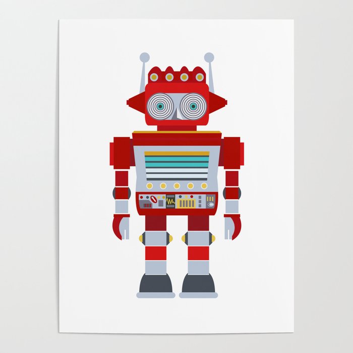 Red Robot Retro Toy Poster