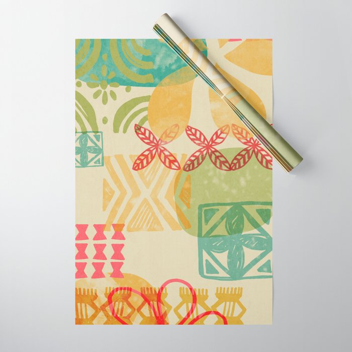 Modern 50s Tiki Party Throwback pattern Beige Wrapping Paper Gallery Image 1