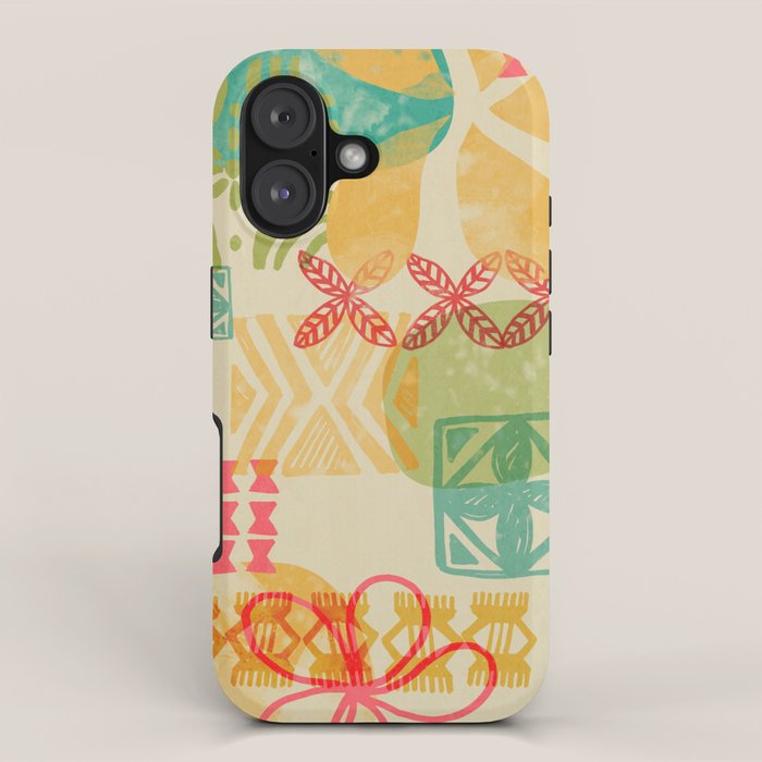Modern 50s Tiki Party Throwback pattern Beige iPhone Case Gallery Image 1