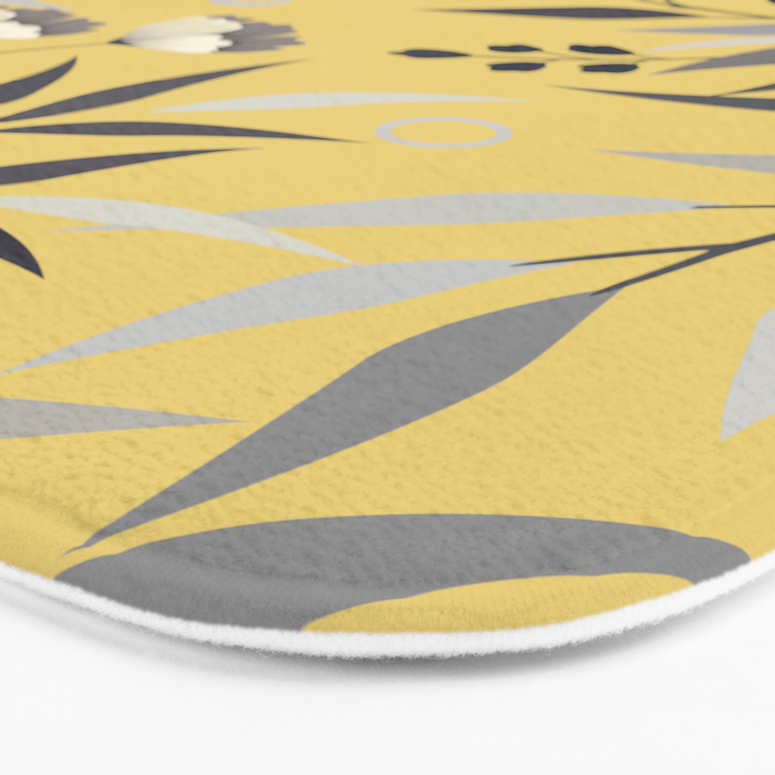 Modern, Floral Prints, Yellow and Gray Bath Mat Gallery Image 3