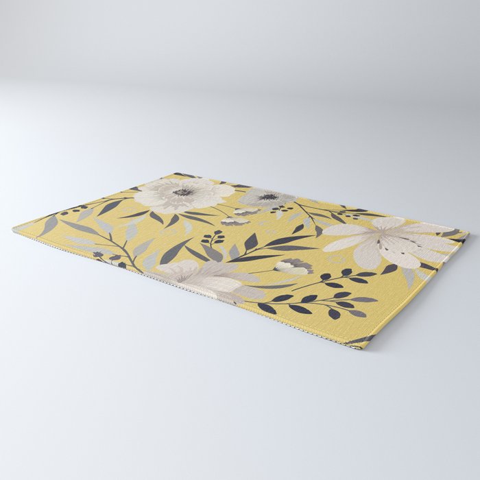 Modern, Floral Prints, Yellow and Gray Rug Gallery Image 3