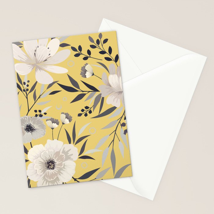 Modern, Floral Prints, Yellow and Gray Stationery Card Gallery Image 2