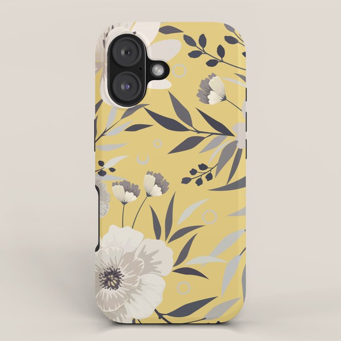 Modern, Floral Prints, Yellow and Gray iPhone Case Gallery Image 1