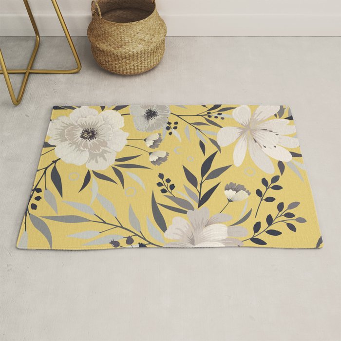 Modern, Floral Prints, Yellow and Gray Rug Gallery Image 1