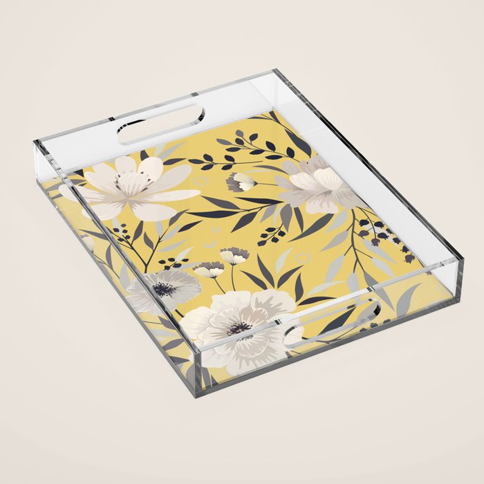 Modern, Floral Prints, Yellow and Gray Acrylic Tray Gallery Image 1