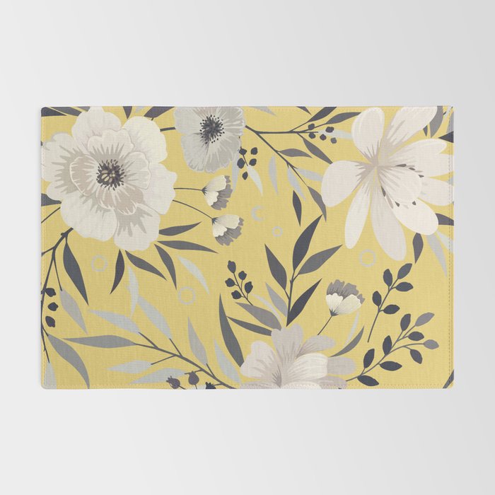 Modern, Floral Prints, Yellow and Gray Rug Gallery Image 2