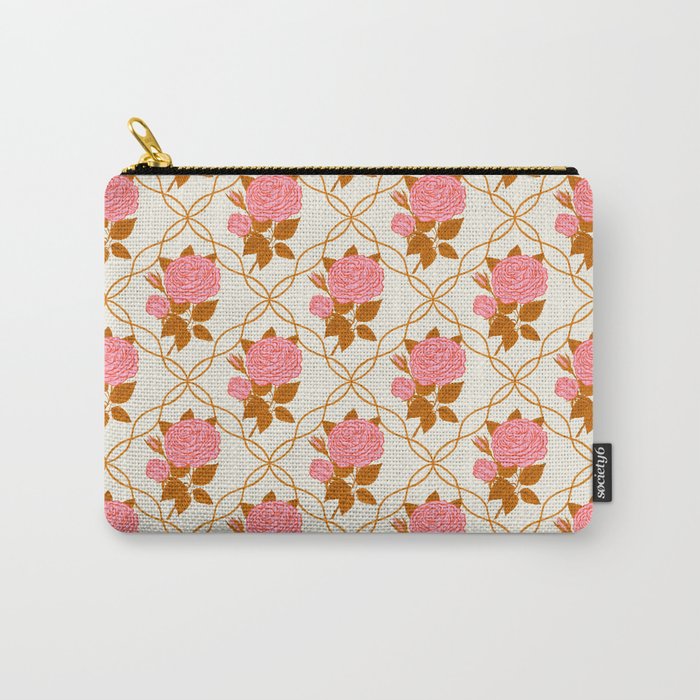 Vintage-Inspired Pink Rose Botanical Art Print Carry All Pouch Gallery Image 1