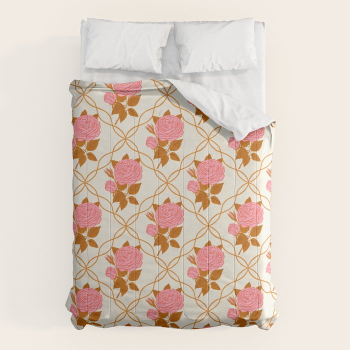 Vintage-Inspired Pink Rose Botanical Art Print Comforter Gallery Image 6