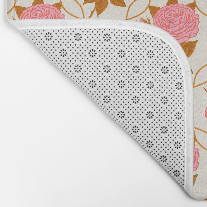 Vintage-Inspired Pink Rose Botanical Art Print Bath Mat Gallery Image 2