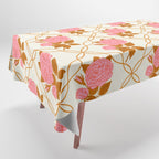 Vintage-Inspired Pink Rose Botanical Art Print Tablecloth Gallery Image 1