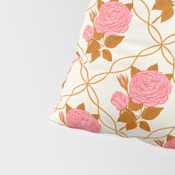 Vintage-Inspired Pink Rose Botanical Art Print Pillow Sham Gallery Image 4