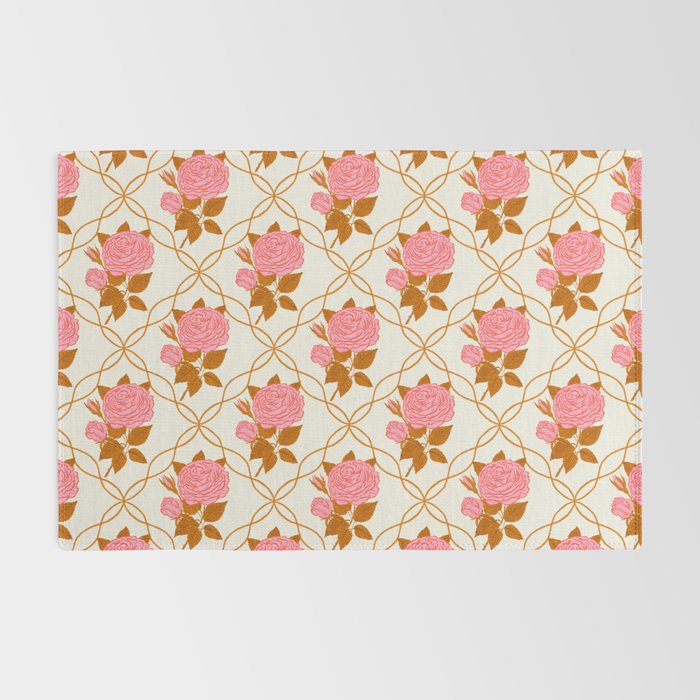 Vintage-Inspired Pink Rose Botanical Art Print Rug Gallery Image 2