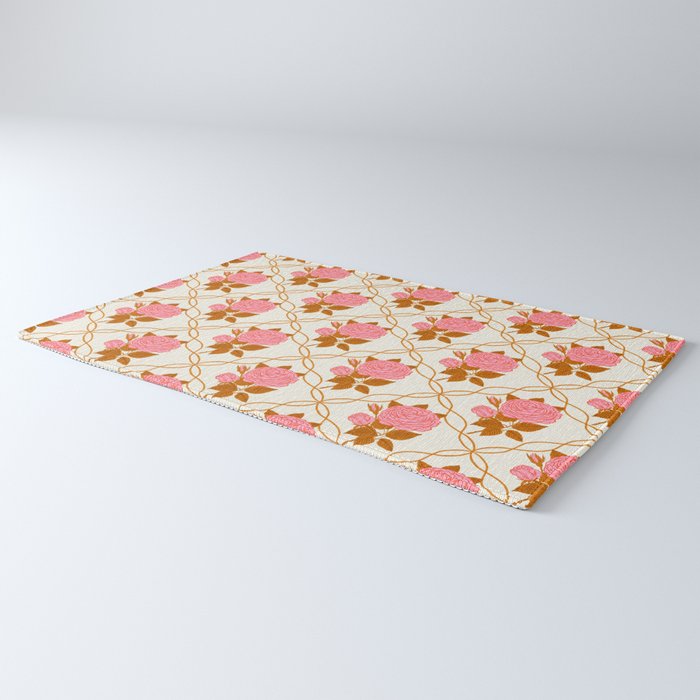 Vintage-Inspired Pink Rose Botanical Art Print Rug Gallery Image 3