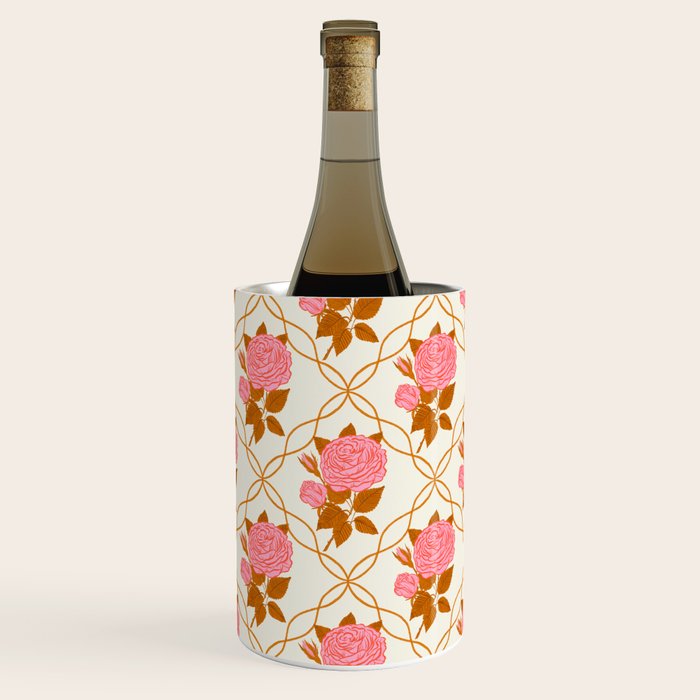 Vintage-Inspired Pink Rose Botanical Art Print Wine Chiller Gallery Image 1
