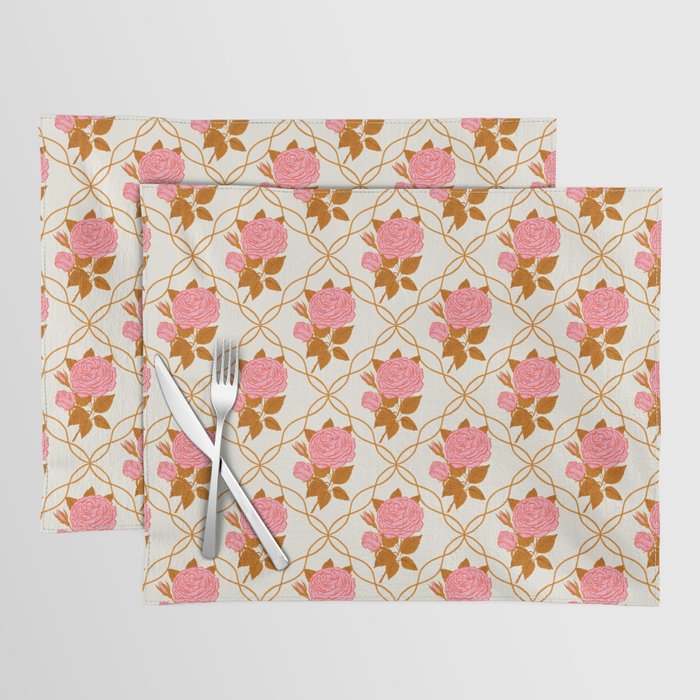 Vintage-Inspired Pink Rose Botanical Art Print Placemat Gallery Image 1