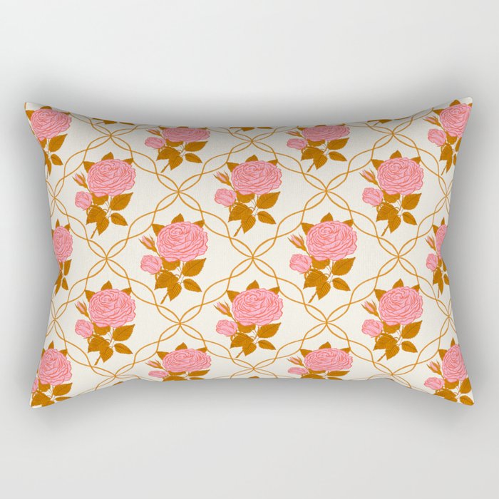 Vintage-Inspired Pink Rose Botanical Art Print Rectangular Pillow Gallery Image 2
