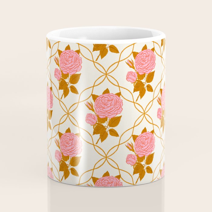 Vintage-Inspired Pink Rose Botanical Art Print Coffee Mug Gallery Image 4