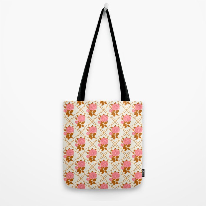 Vintage-Inspired Pink Rose Botanical Art Print Tote Bag Gallery Image 2