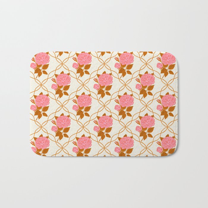 Vintage-Inspired Pink Rose Botanical Art Print Bath Mat Gallery Image 1