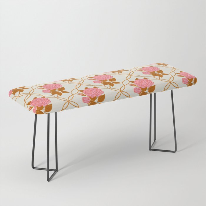 Vintage-Inspired Pink Rose Botanical Art Print Bench Gallery Image 1
