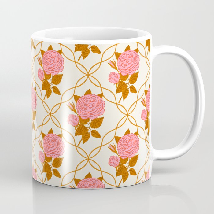 Vintage-Inspired Pink Rose Botanical Art Print Coffee Mug Gallery Image 1