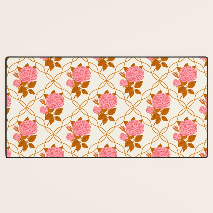 Vintage-Inspired Pink Rose Botanical Art Print Desk Mat Gallery Image 3