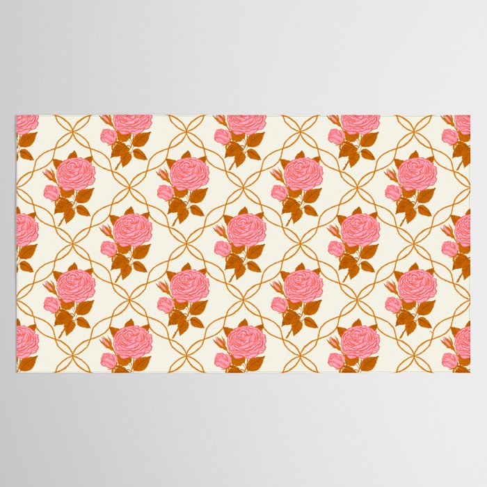 Vintage-Inspired Pink Rose Botanical Art Print Tablecloth Gallery Image 2