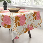Vintage-Inspired Pink Rose Botanical Art Print Tablecloth Gallery Image 3