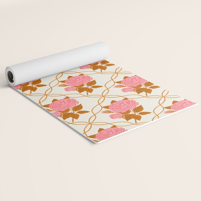 Vintage-Inspired Pink Rose Botanical Art Print Yoga Mat Gallery Image 2