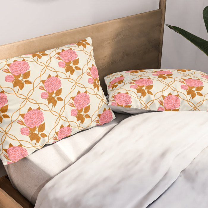 Vintage-Inspired Pink Rose Botanical Art Print Pillow Sham Gallery Image 2
