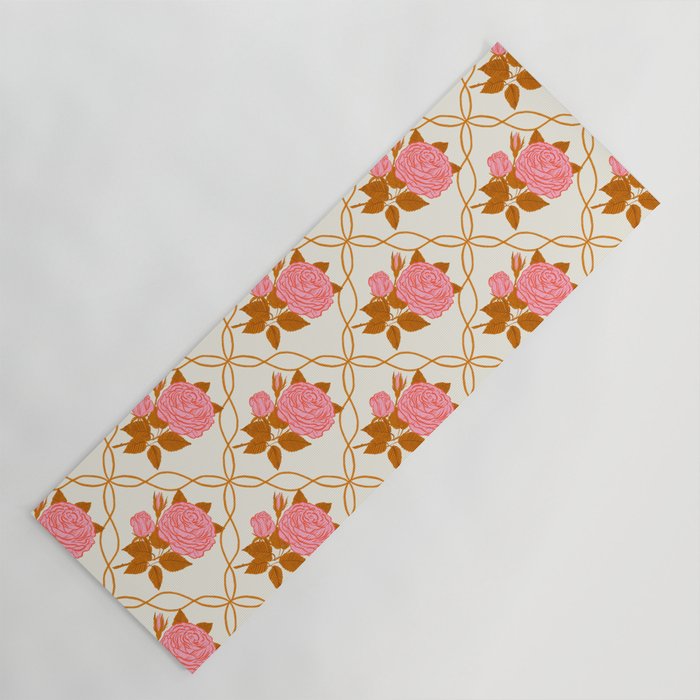 Vintage-Inspired Pink Rose Botanical Art Print Yoga Mat Gallery Image 1
