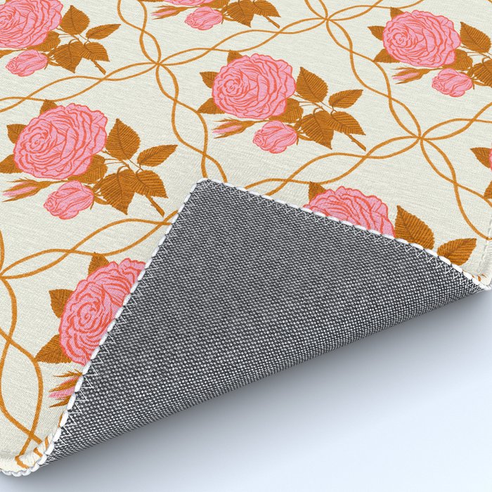 Vintage-Inspired Pink Rose Botanical Art Print Rug Gallery Image 4