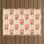 Vintage-Inspired Pink Rose Botanical Art Print Outdoor Rug Gallery Image 1