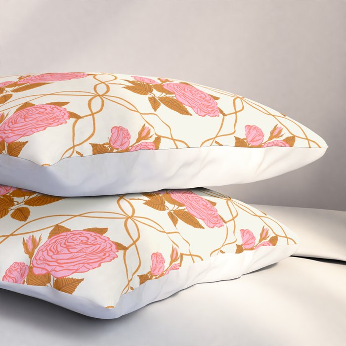 Vintage-Inspired Pink Rose Botanical Art Print Pillow Sham Gallery Image 3