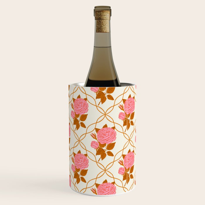 Vintage-Inspired Pink Rose Botanical Art Print Wine Chiller Gallery Image 3