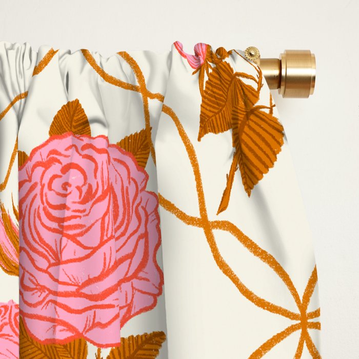 Vintage-Inspired Pink Rose Botanical Art Print Window Curtain Gallery Image 2
